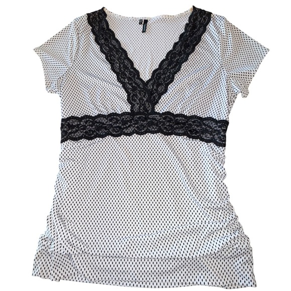 Maurices Babydoll Top Black Lace Polka Dot Y2K Romantic Parisian - Picture 2 of 9